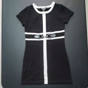 Girls Black and White Planet Gold Dress M 10-12